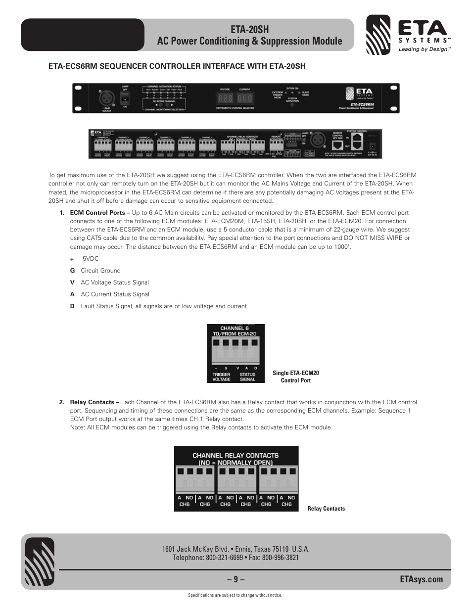 ETA Systems ETA-20SH User Manual | Page 9 / 16