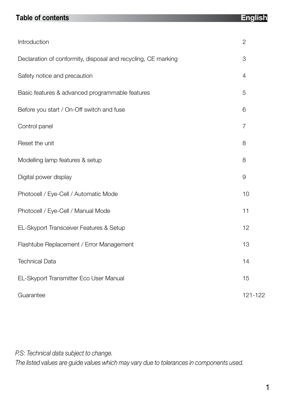 Table of contents english | Elinchrom D-LITE 2 IT User Manual | Page 2 / 125