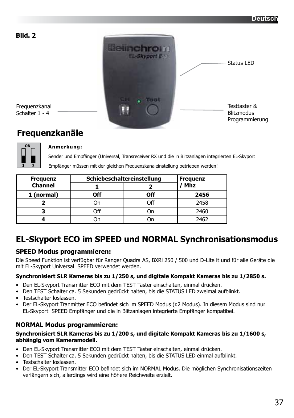 37 frequenzkanäle | Elinchrom D-LITE 2 IT User Manual | Page 38 / 125