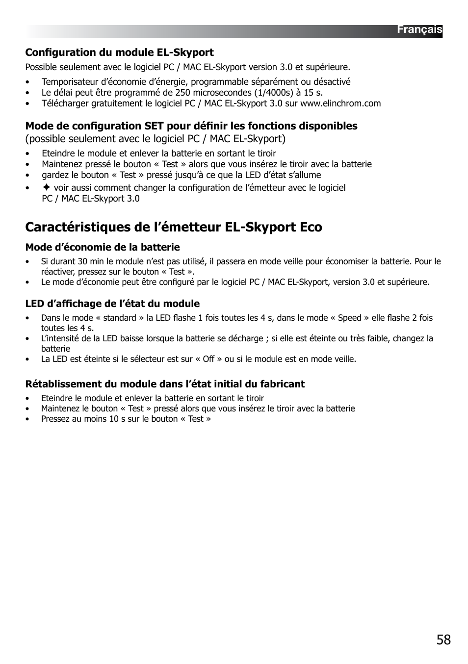 Caractéristiques de l’émetteur el-skyport eco | Elinchrom D-LITE 2 IT User Manual | Page 59 / 125