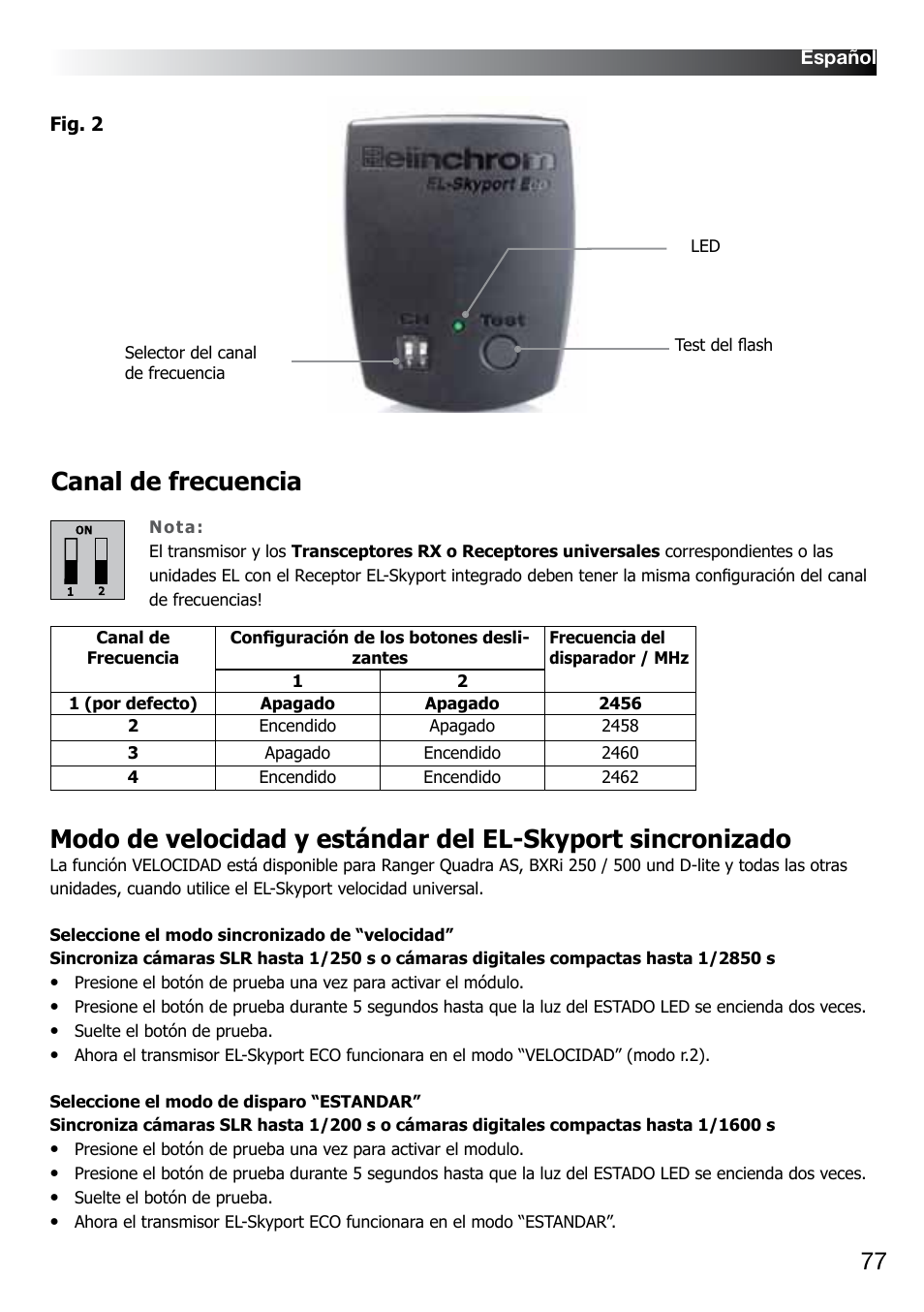 Canal de frecuencia | Elinchrom D-LITE 2 IT User Manual | Page 78 / 125
