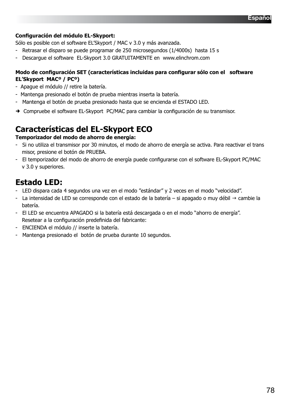 Características del el-skyport eco, Estado led | Elinchrom D-LITE 2 IT User Manual | Page 79 / 125