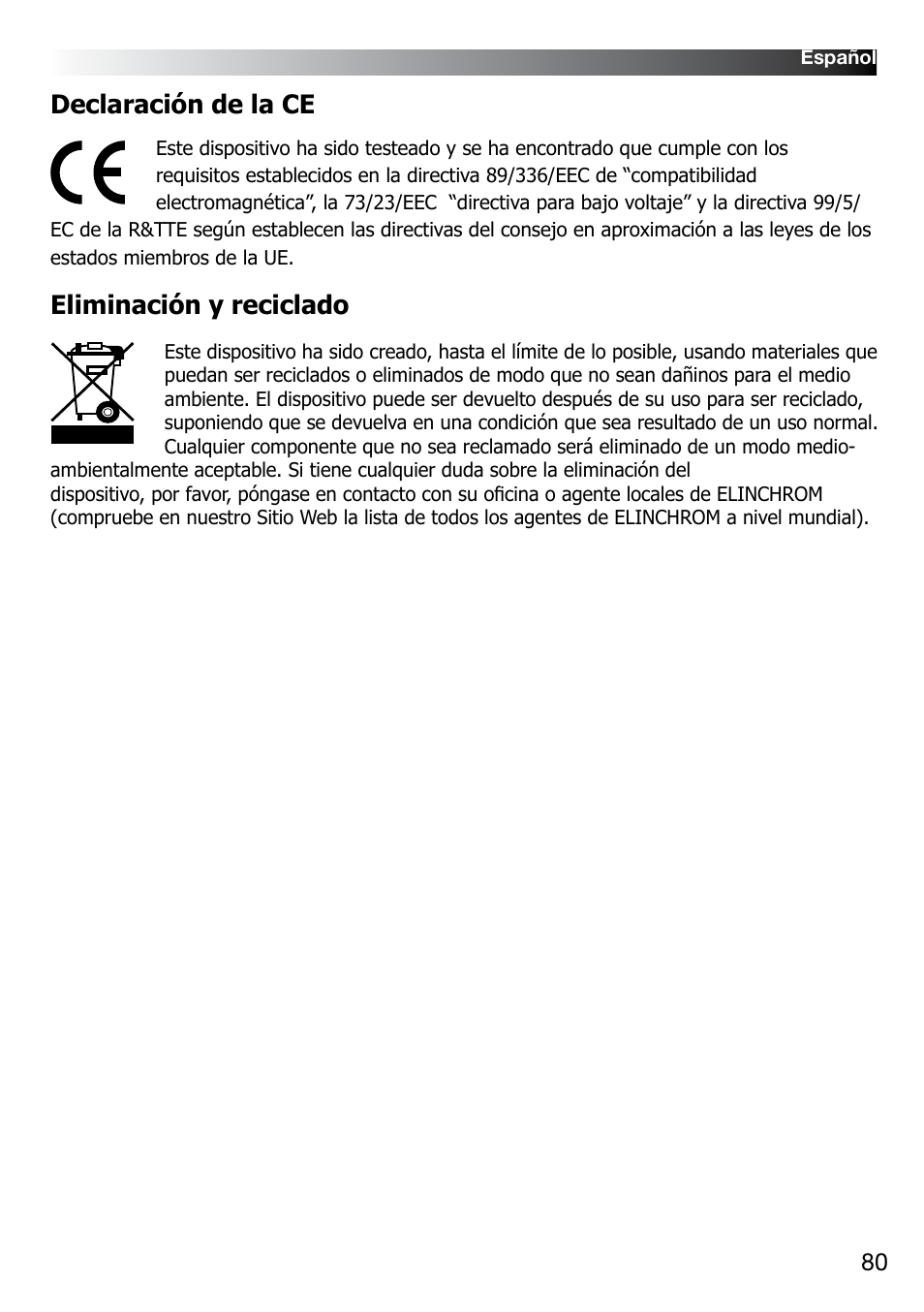 Declaración de la ce, Eliminación y reciclado | Elinchrom D-LITE 2 IT User Manual | Page 81 / 125