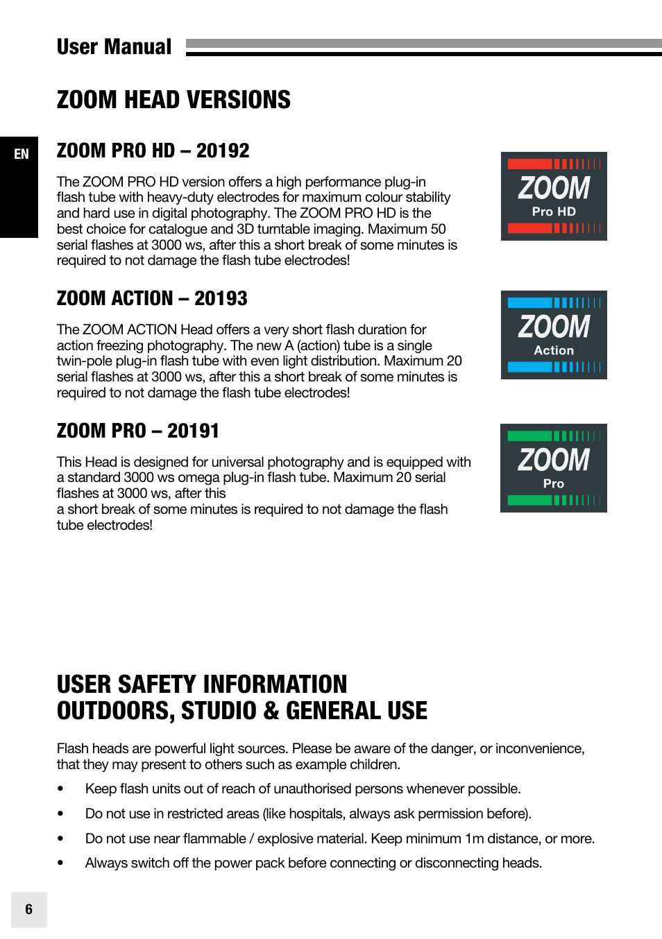 Zoom head versions, User manual | Elinchrom ZOOM PRO - 20191 User Manual | Page 6 / 64