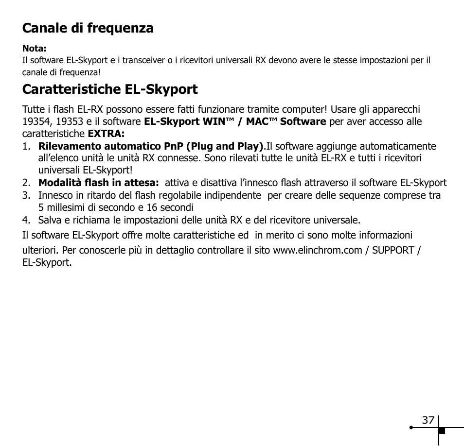 Canale di frequenza, Caratteristiche el-skyport | Elinchrom SKYPORT 19348 User Manual | Page 6 / 15