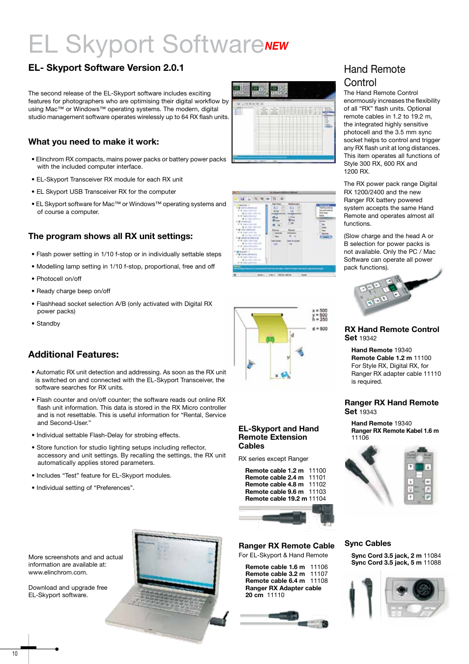 El skyport software, Hand remote control, El- skyport software version 2.0.1 | Additional features | Elinchrom 300RX User Manual | Page 10 / 32