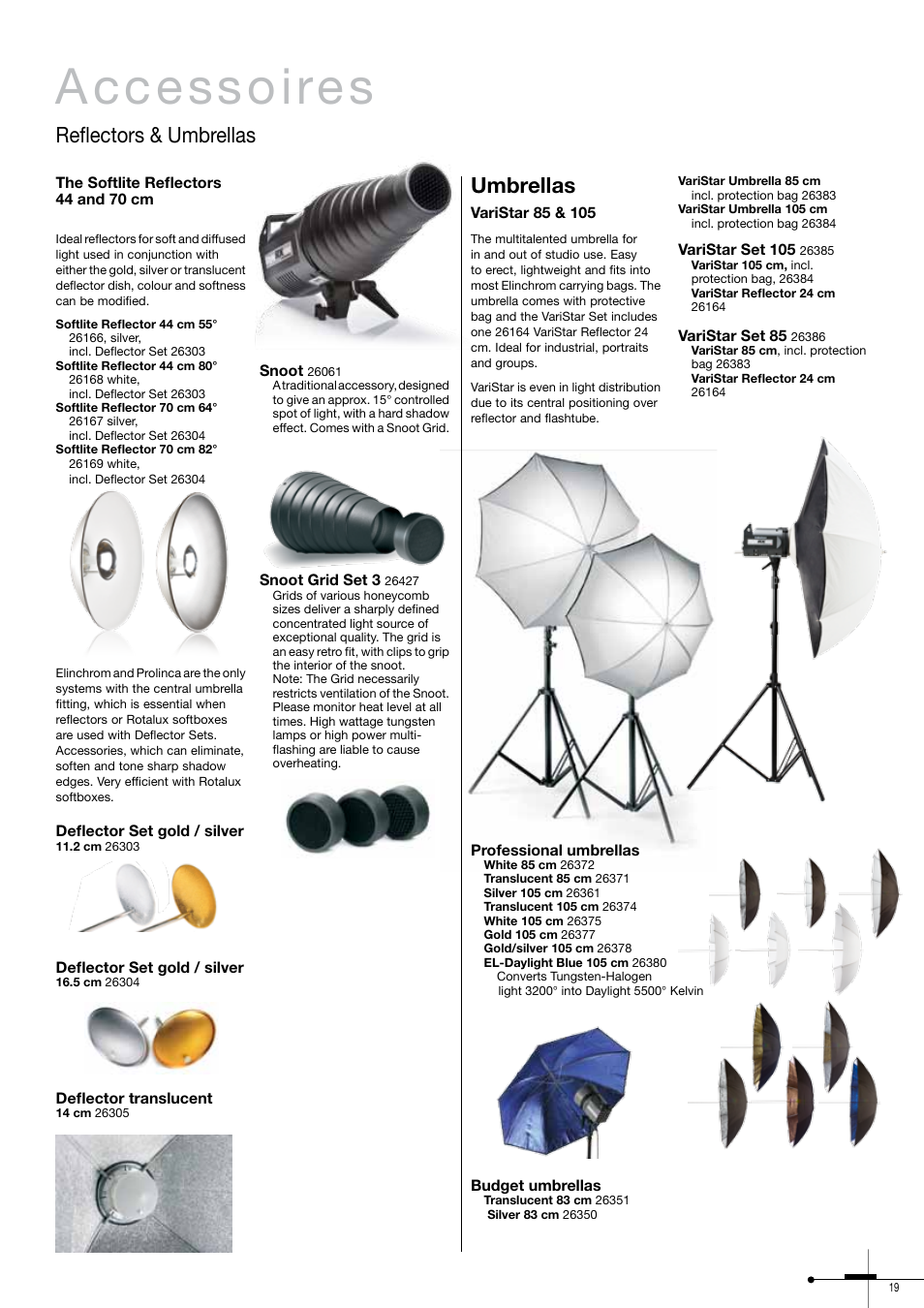 Accessoires, Reflectors & umbrellas, Umbrellas | Elinchrom 300RX User Manual | Page 19 / 32