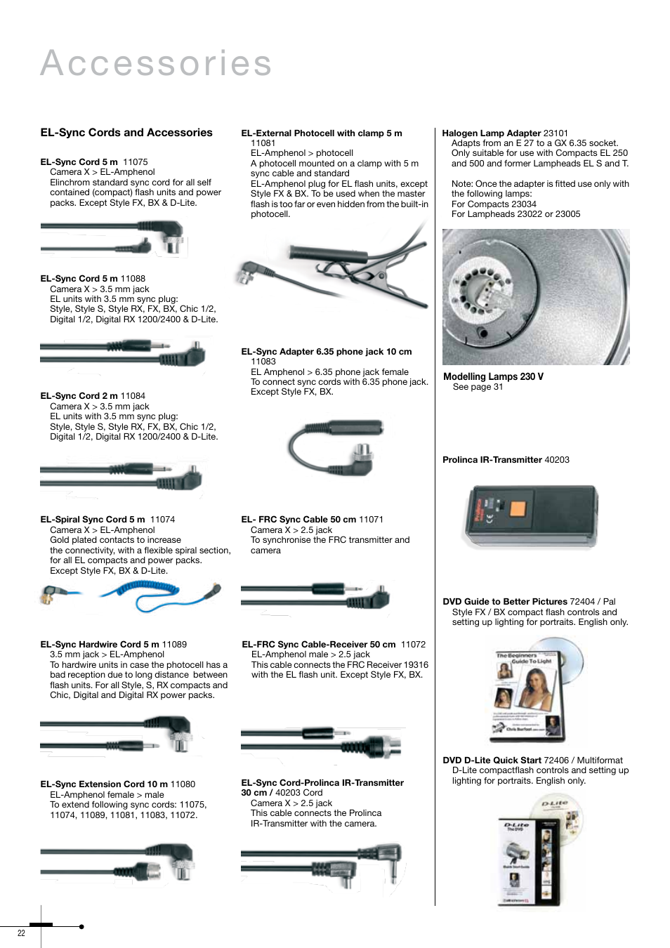 Accessories, El-sync cords and accessories | Elinchrom 300RX User Manual | Page 22 / 32