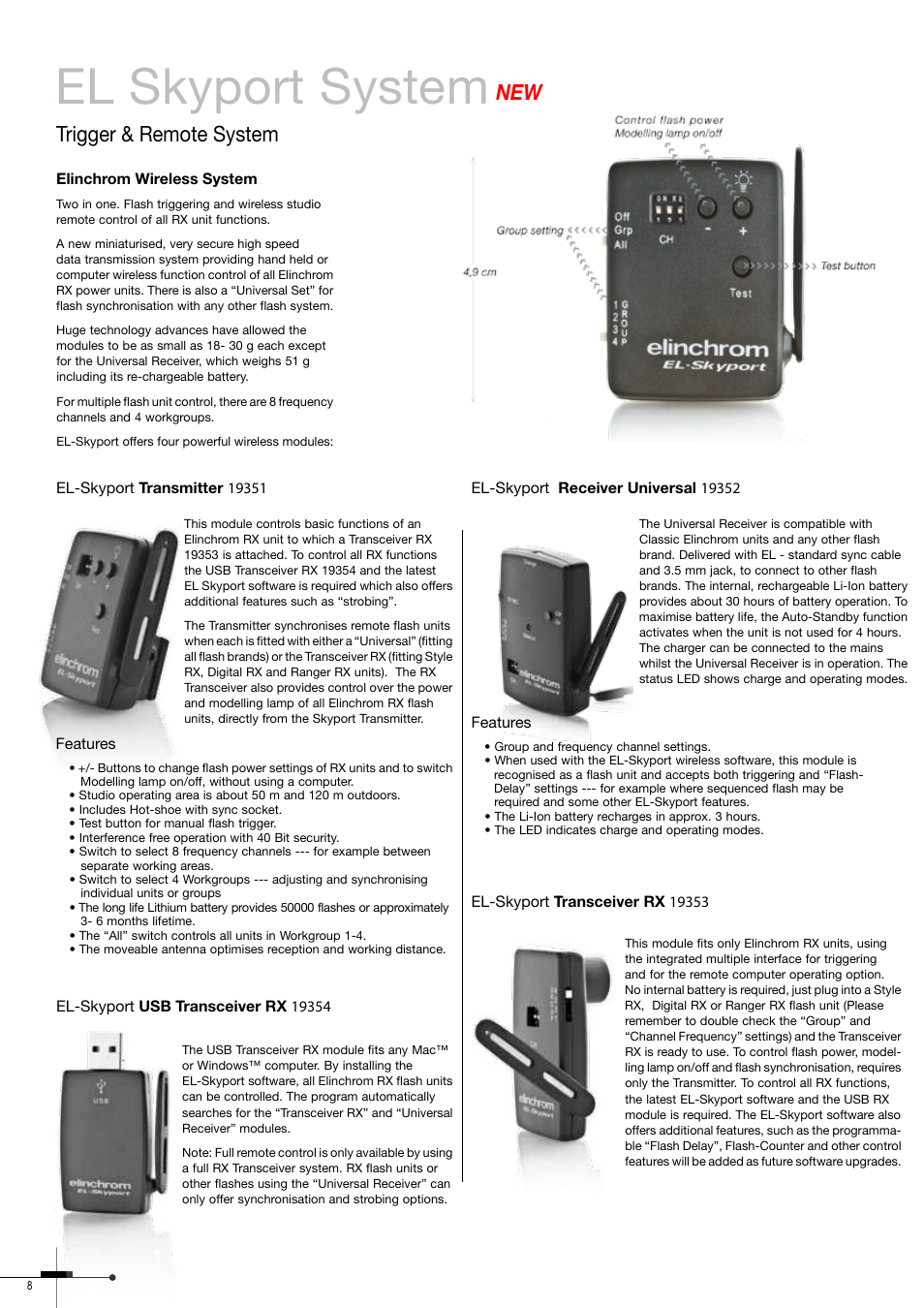 El skyport system, Trigger & remote system | Elinchrom 300RX User Manual | Page 8 / 32