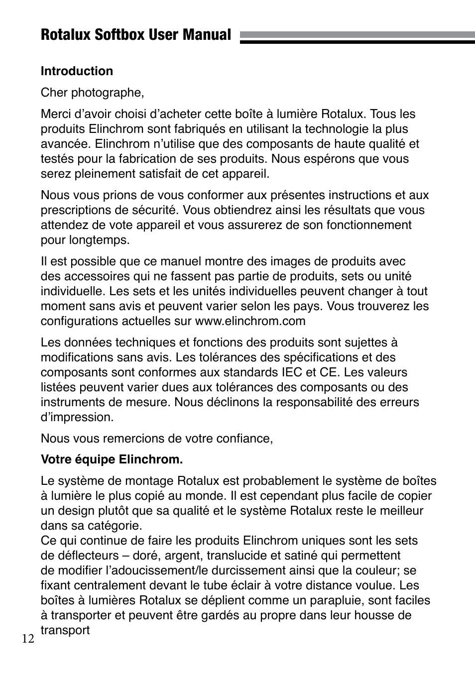 Rotalux softbox user manual | Elinchrom 73320 User Manual | Page 12 / 30