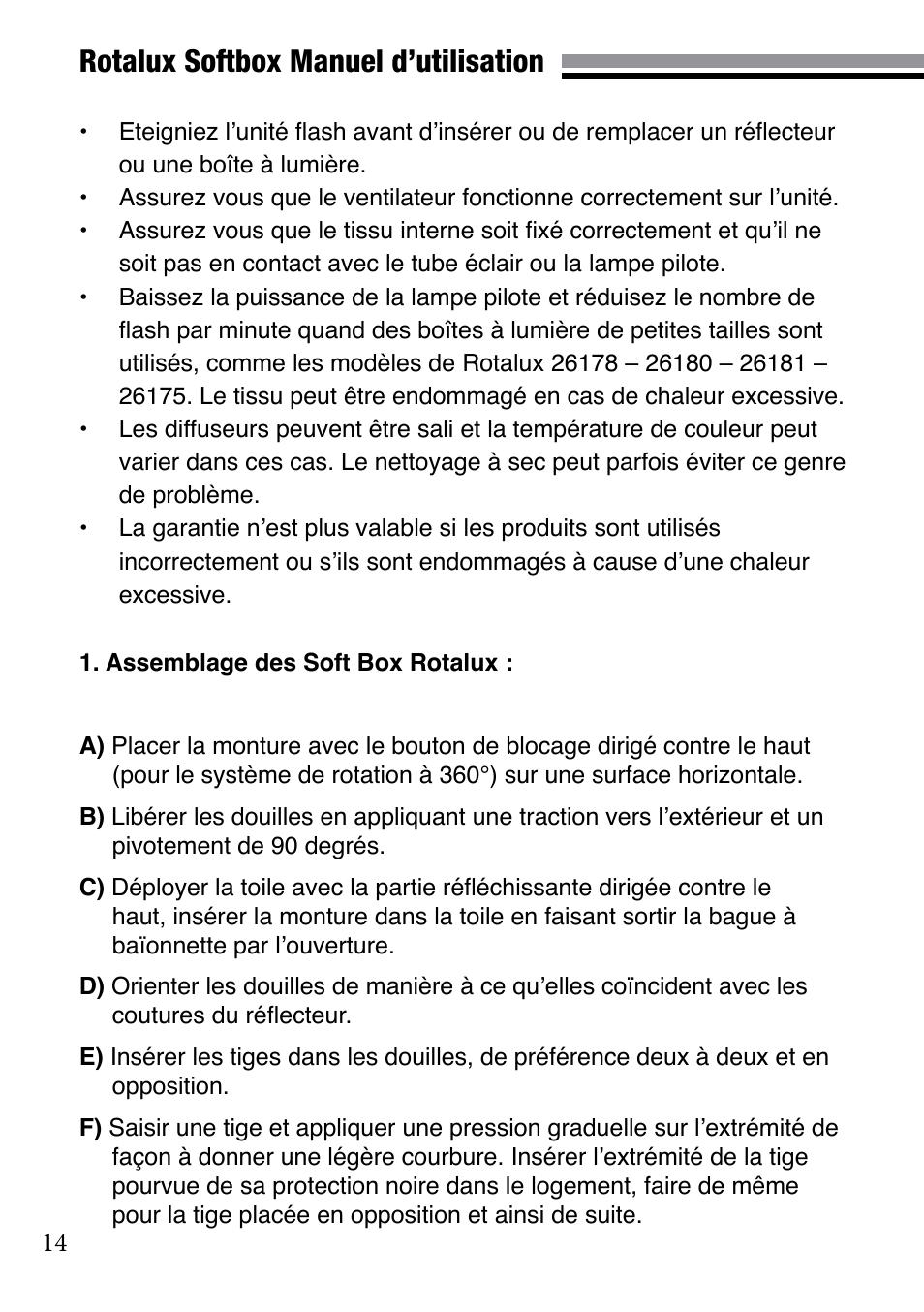 Rotalux softbox manuel d’utilisation | Elinchrom 73320 User Manual | Page 14 / 30