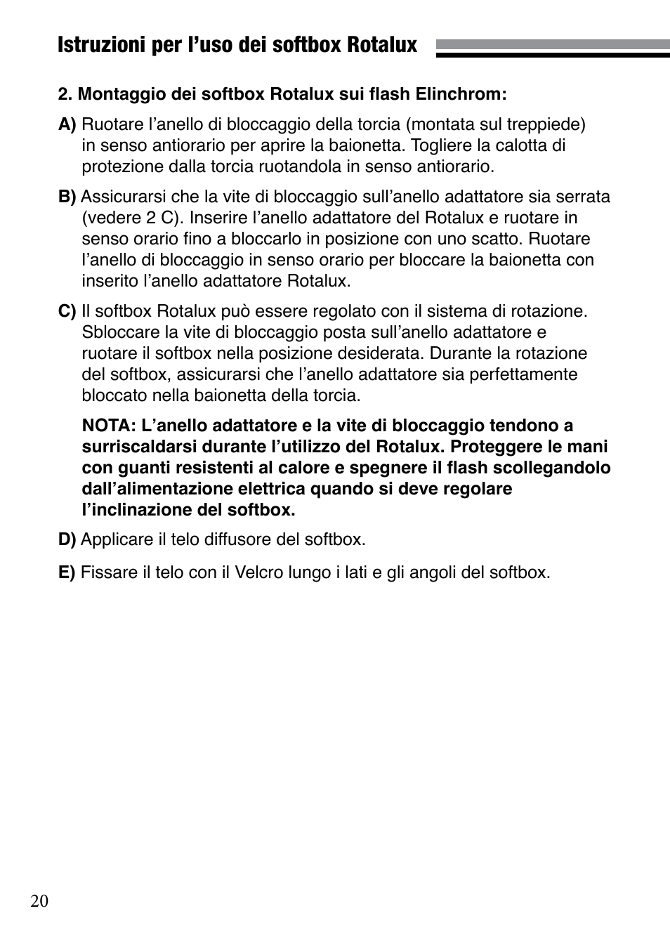 Istruzioni per l’uso dei softbox rotalux | Elinchrom 73320 User Manual | Page 20 / 30
