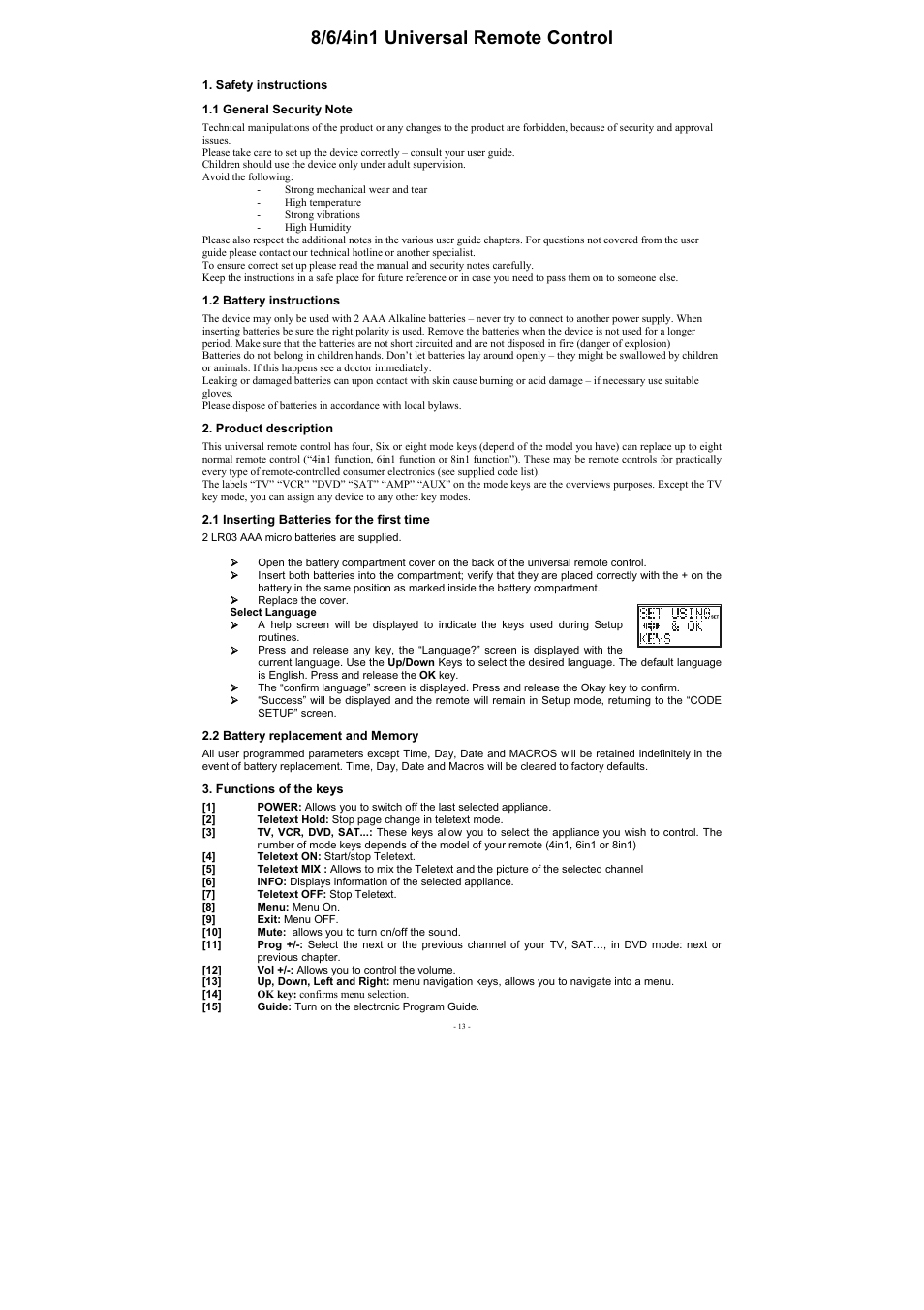 8/6/4in1 universal remote control | EMTEC Electronics INTUIX H380 User Manual | Page 16 / 88