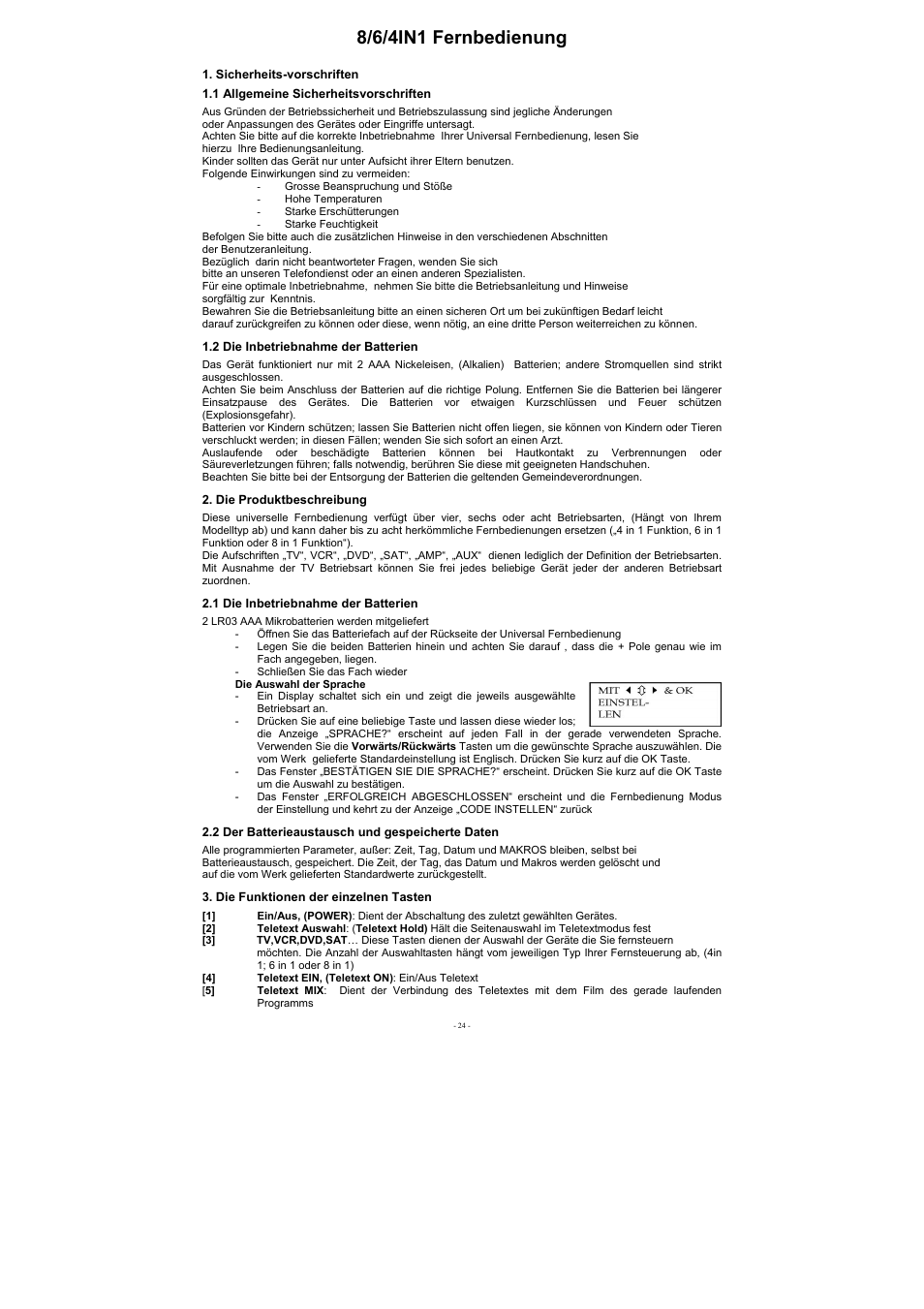 8/6/4in1 fernbedienung | EMTEC Electronics INTUIX H380 User Manual | Page 27 / 88