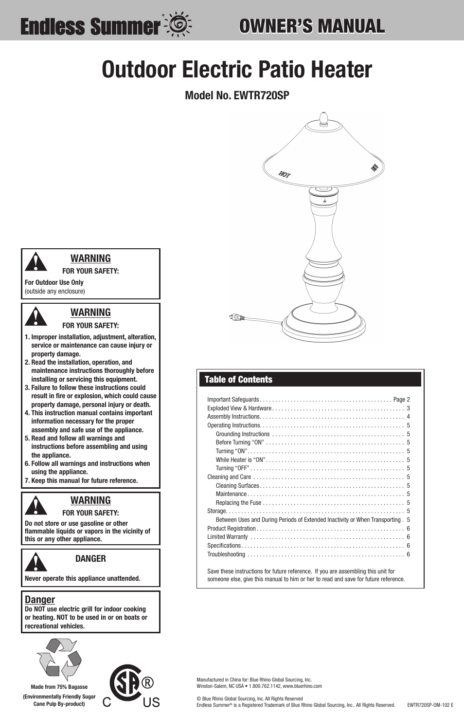 Endless SUMMER EWTR720SP User Manual | 8 pages