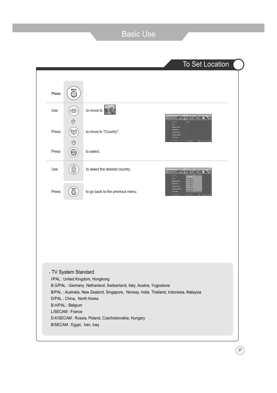 Basic use | ERAE Electronics Industry 32 LCD TV none User Manual | Page 27 / 52