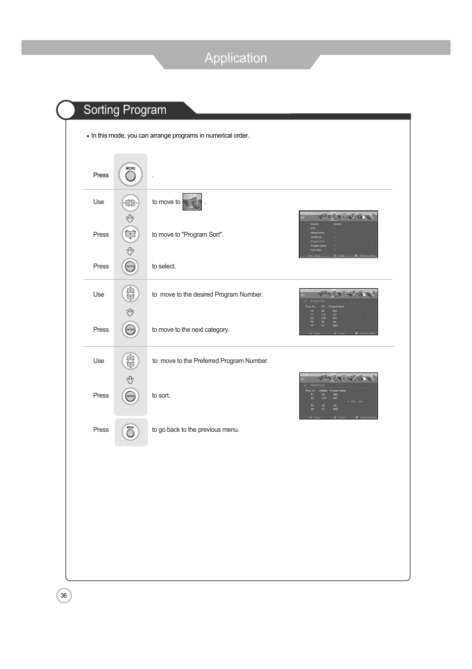 Application, Sorting program | ERAE Electronics Industry 32 LCD TV none User Manual | Page 36 / 52