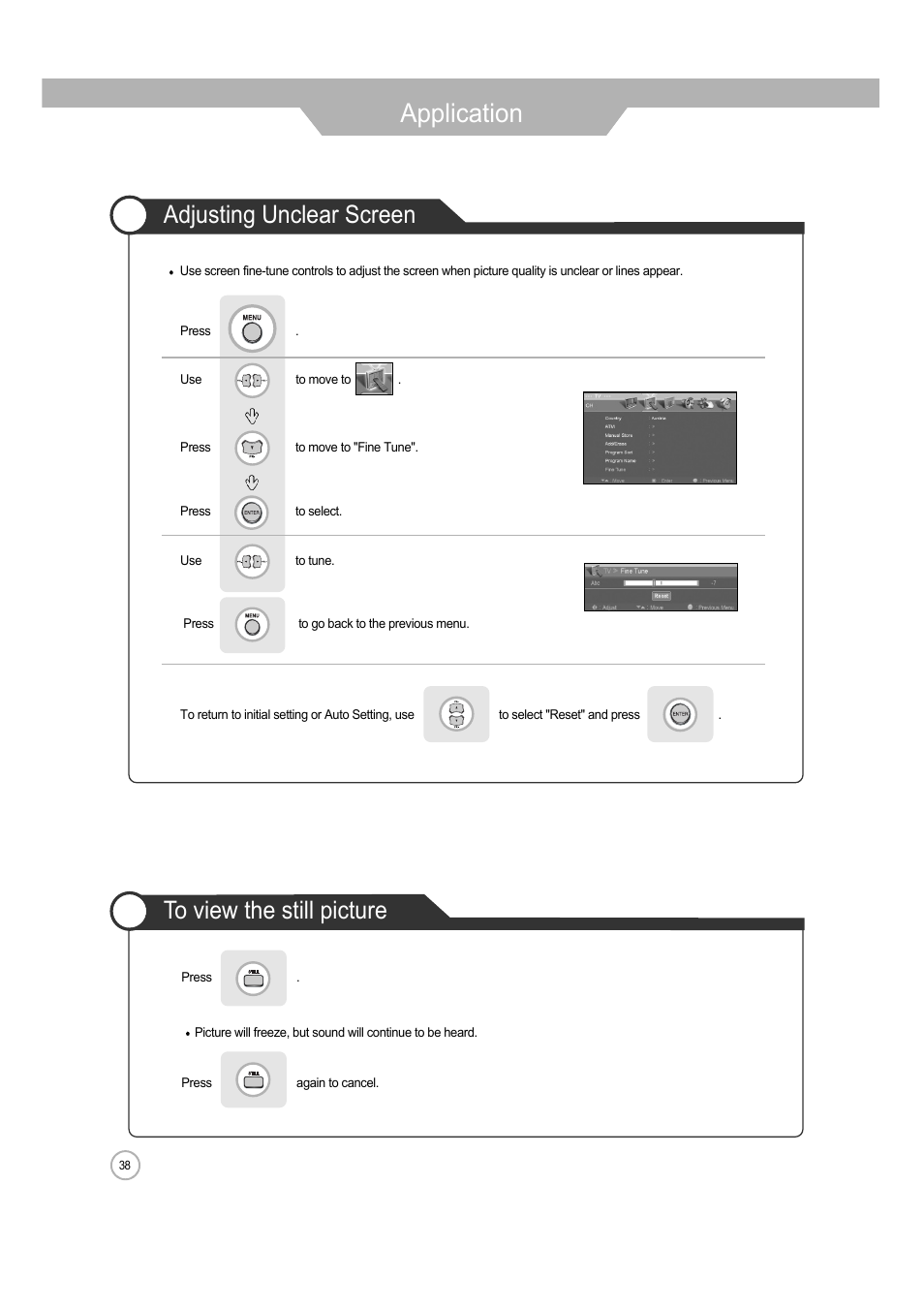 Application, Adjusting unclear screen | ERAE Electronics Industry 32 LCD TV none User Manual | Page 38 / 52