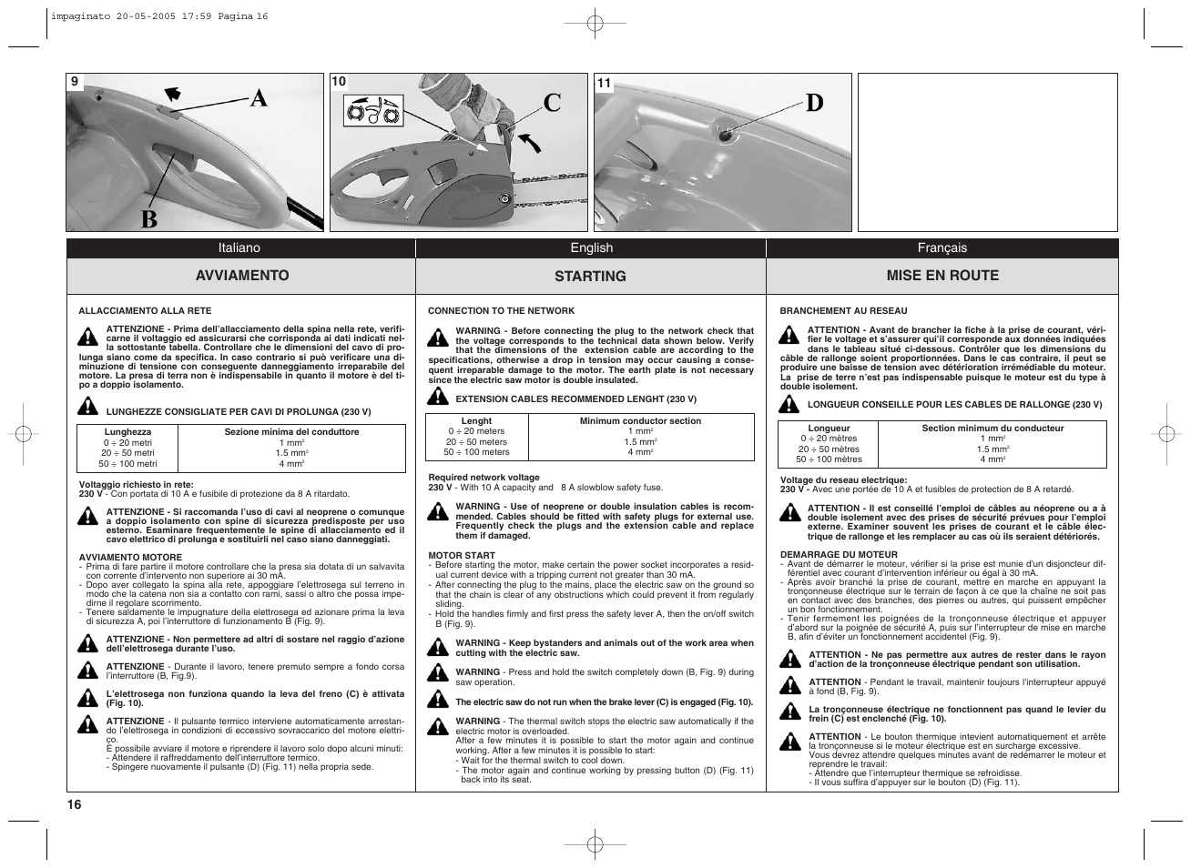 Avviamento mise en route starting | EMAK EF15E User Manual | Page 16 / 32