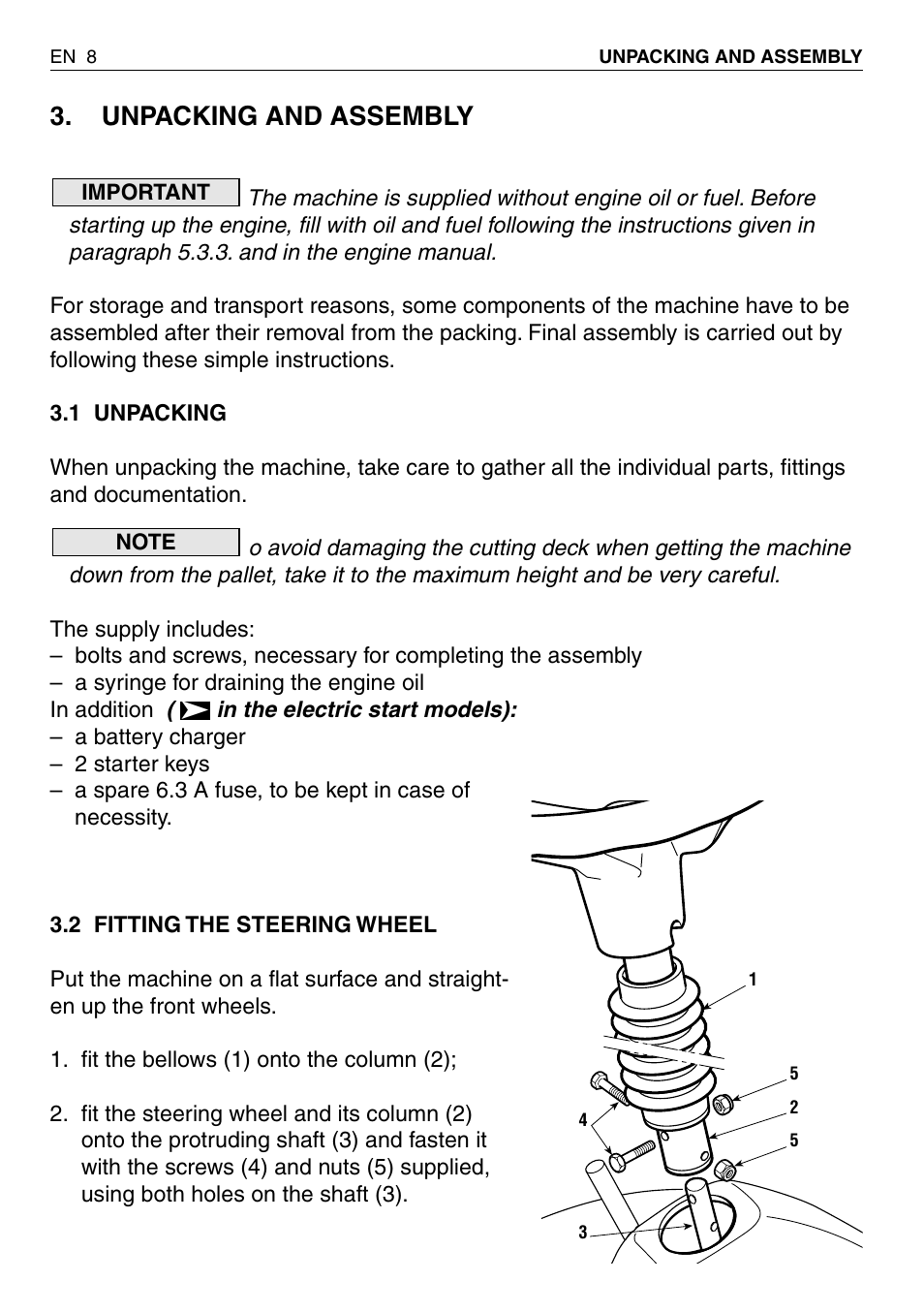 Unpacking and assembly | EMAK RIDING MOWER User Manual | Page 10 / 42