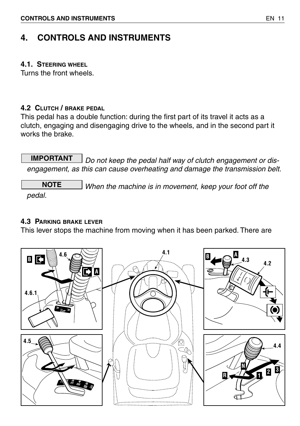 Controls and instruments, Turns the front wheels. 4.2 c | EMAK RIDING MOWER User Manual | Page 13 / 42