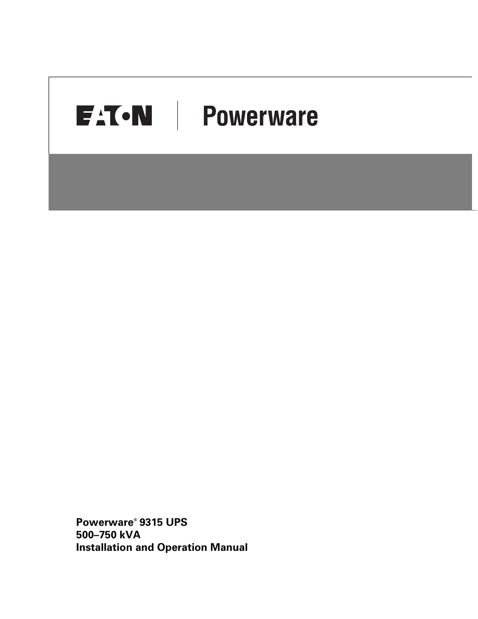 Eaton POWERWARE 9315 User Manual | 154 pages