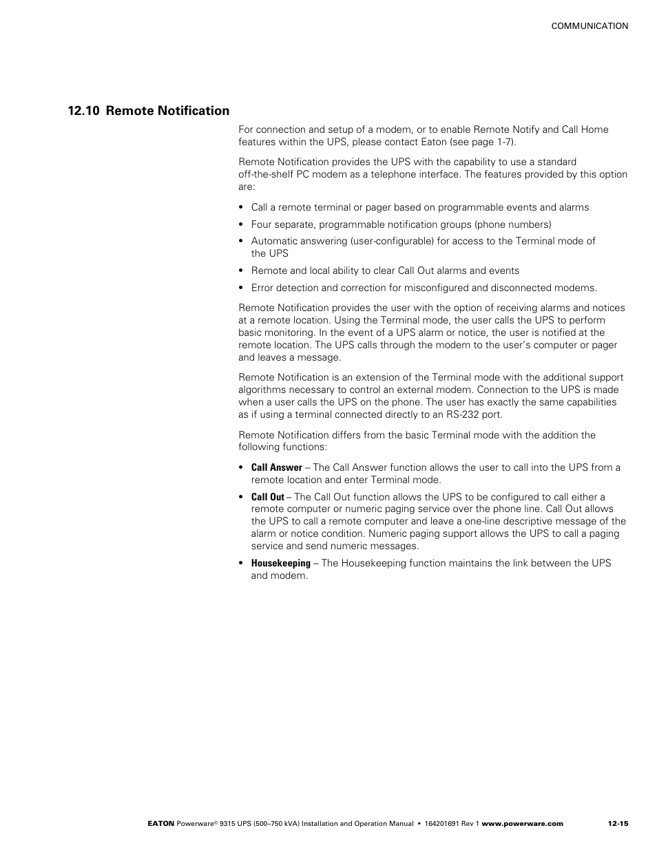 10 remote notification | Eaton POWERWARE 9315 User Manual | Page 101 / 154
