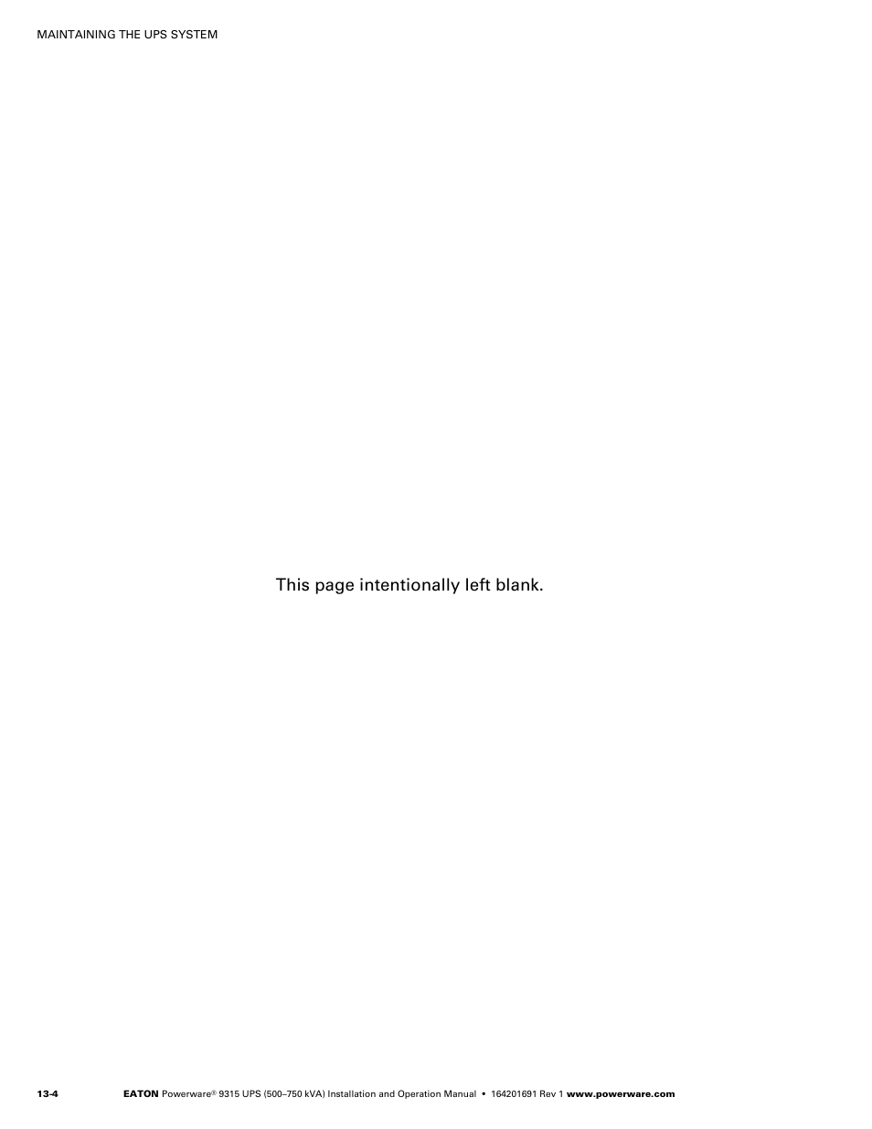 This page intentionally left blank | Eaton POWERWARE 9315 User Manual | Page 106 / 154
