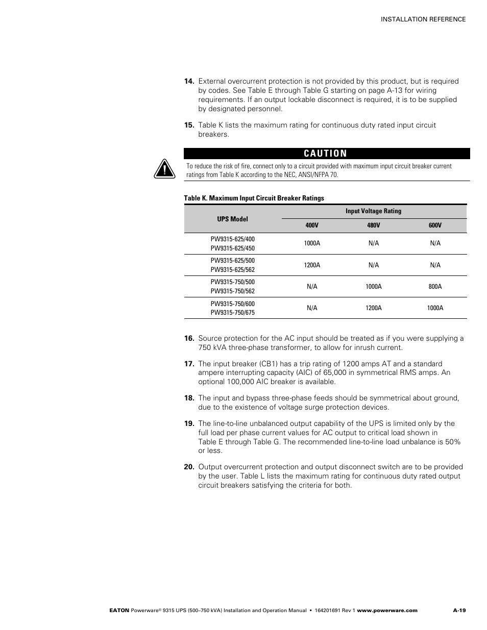 Eaton POWERWARE 9315 User Manual | Page 129 / 154