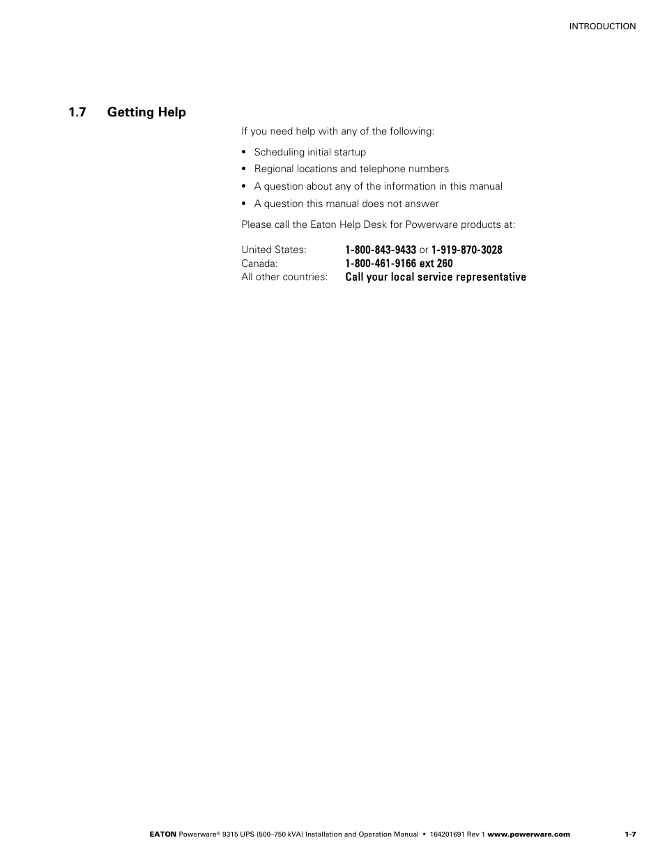 7 getting help | Eaton POWERWARE 9315 User Manual | Page 17 / 154