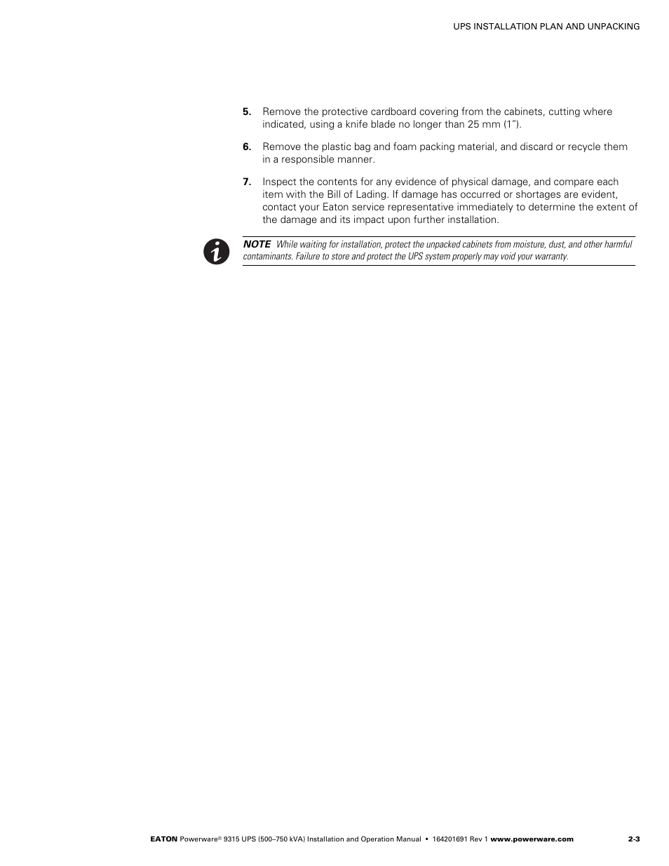 Eaton POWERWARE 9315 User Manual | Page 23 / 154