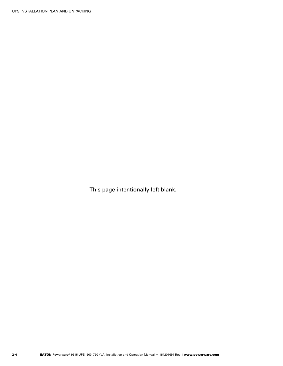 This page intentionally left blank | Eaton POWERWARE 9315 User Manual | Page 24 / 154