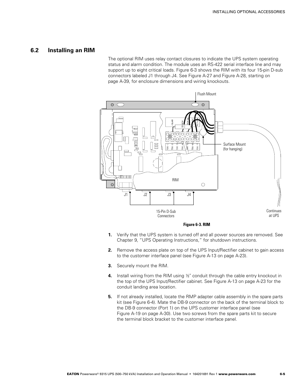 2 installing an rim | Eaton POWERWARE 9315 User Manual | Page 43 / 154