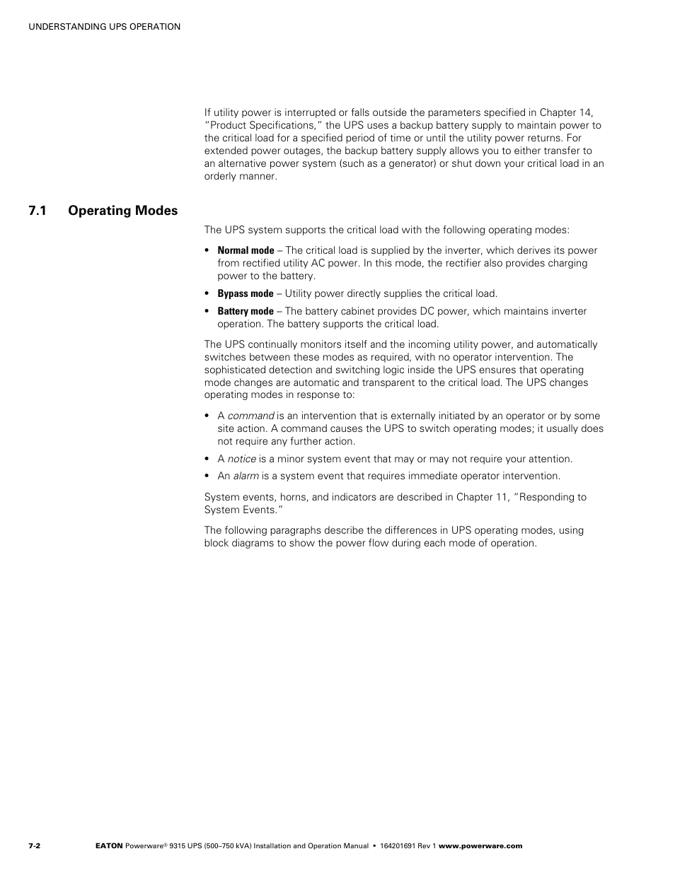 1 operating modes | Eaton POWERWARE 9315 User Manual | Page 52 / 154