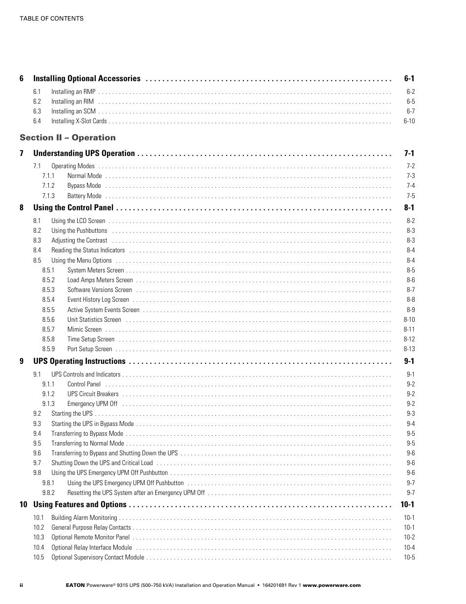 Eaton POWERWARE 9315 User Manual | Page 6 / 154
