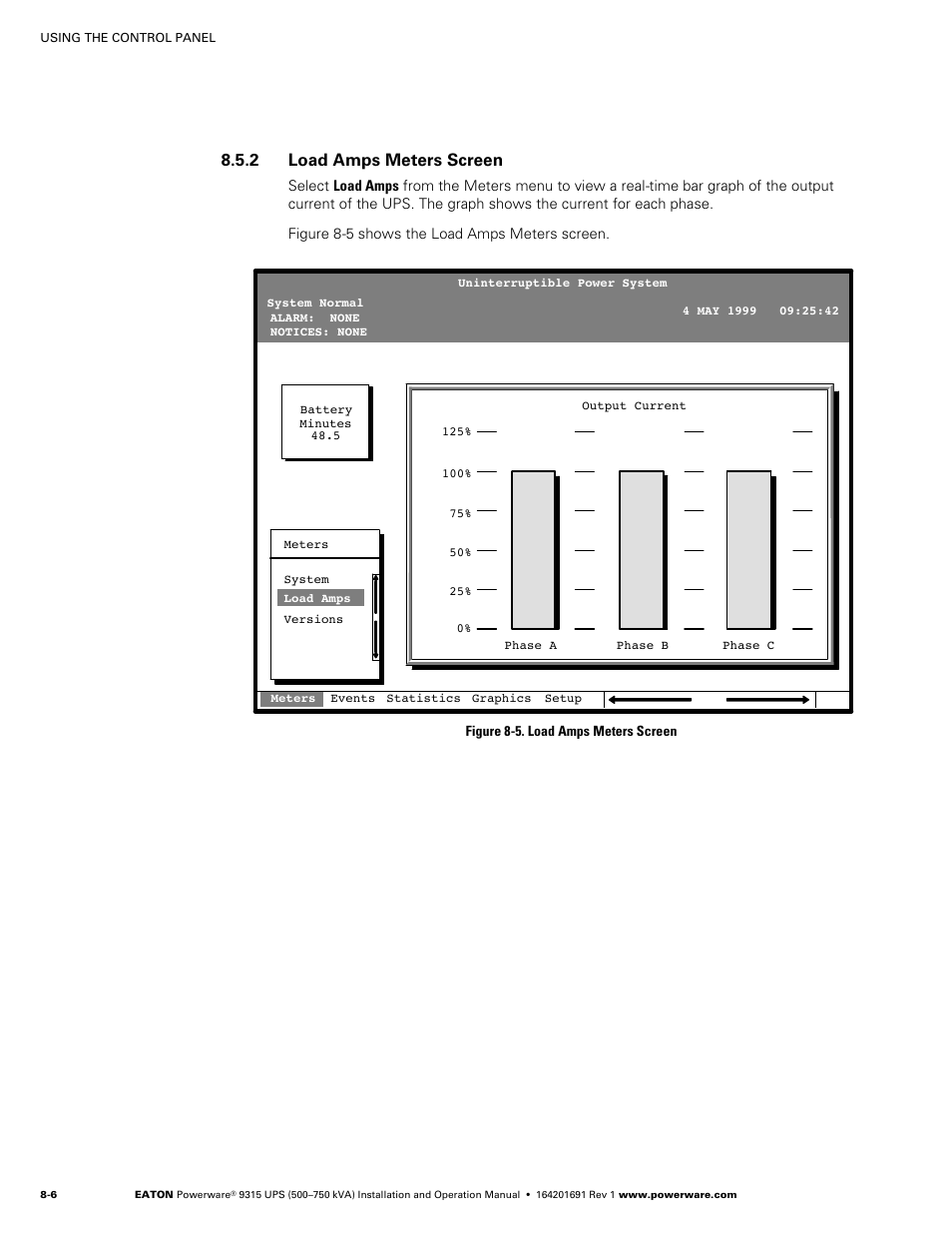 2 load amps meters screen | Eaton POWERWARE 9315 User Manual | Page 62 / 154