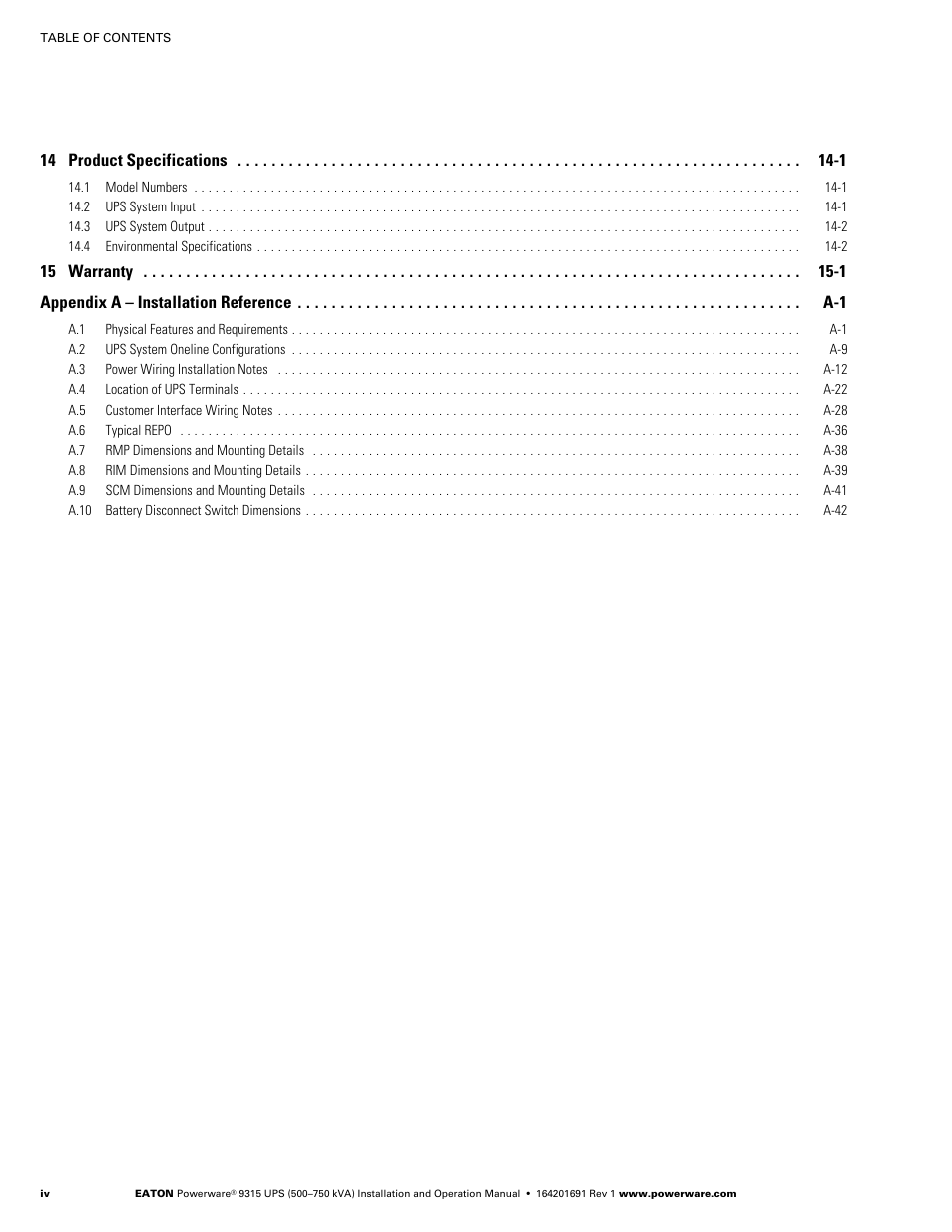 Eaton POWERWARE 9315 User Manual | Page 8 / 154