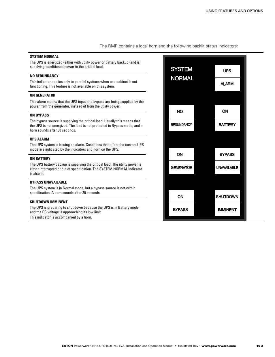 Eaton POWERWARE 9315 User Manual | Page 81 / 154