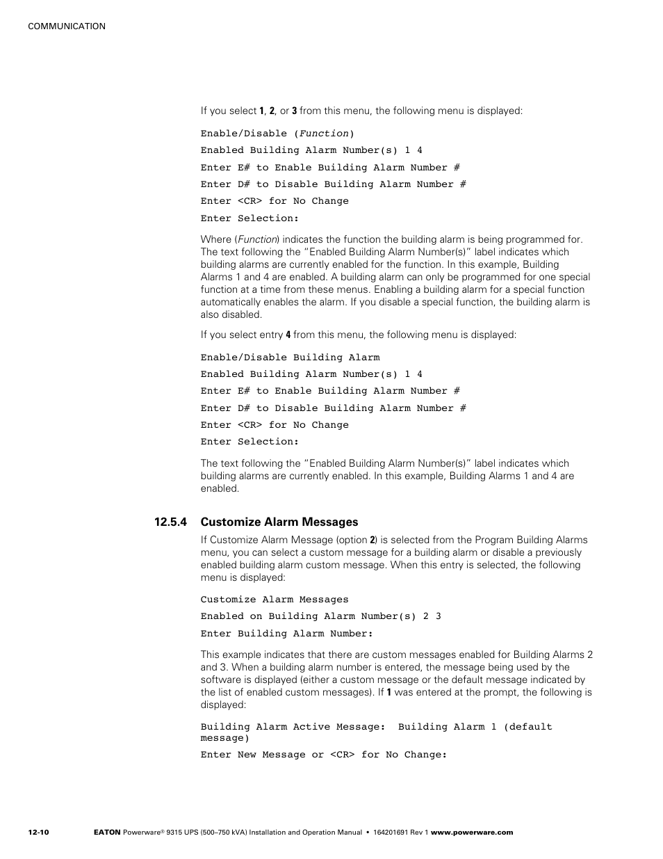 4 customize alarm messages | Eaton POWERWARE 9315 User Manual | Page 96 / 154