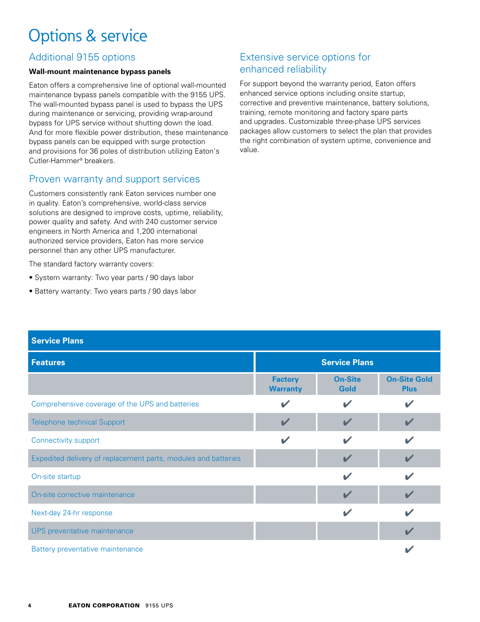 Options & service | Eaton 9155 User Manual | Page 4 / 8
