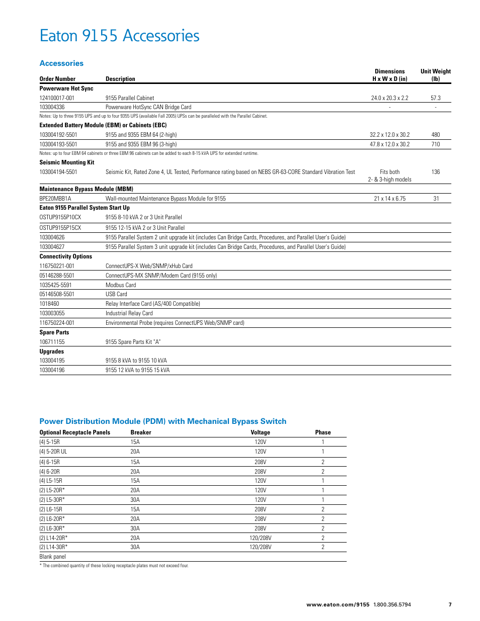 Eaton 9155 accessories | Eaton 9155 User Manual | Page 7 / 8