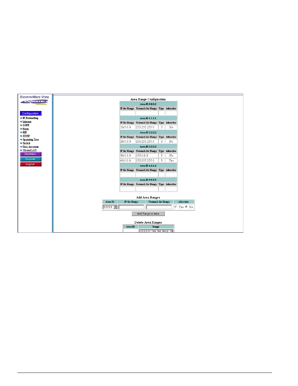 Configure an area range, Configure an ospf area | Extreme Networks 200 Series User Manual | Page 258 / 338