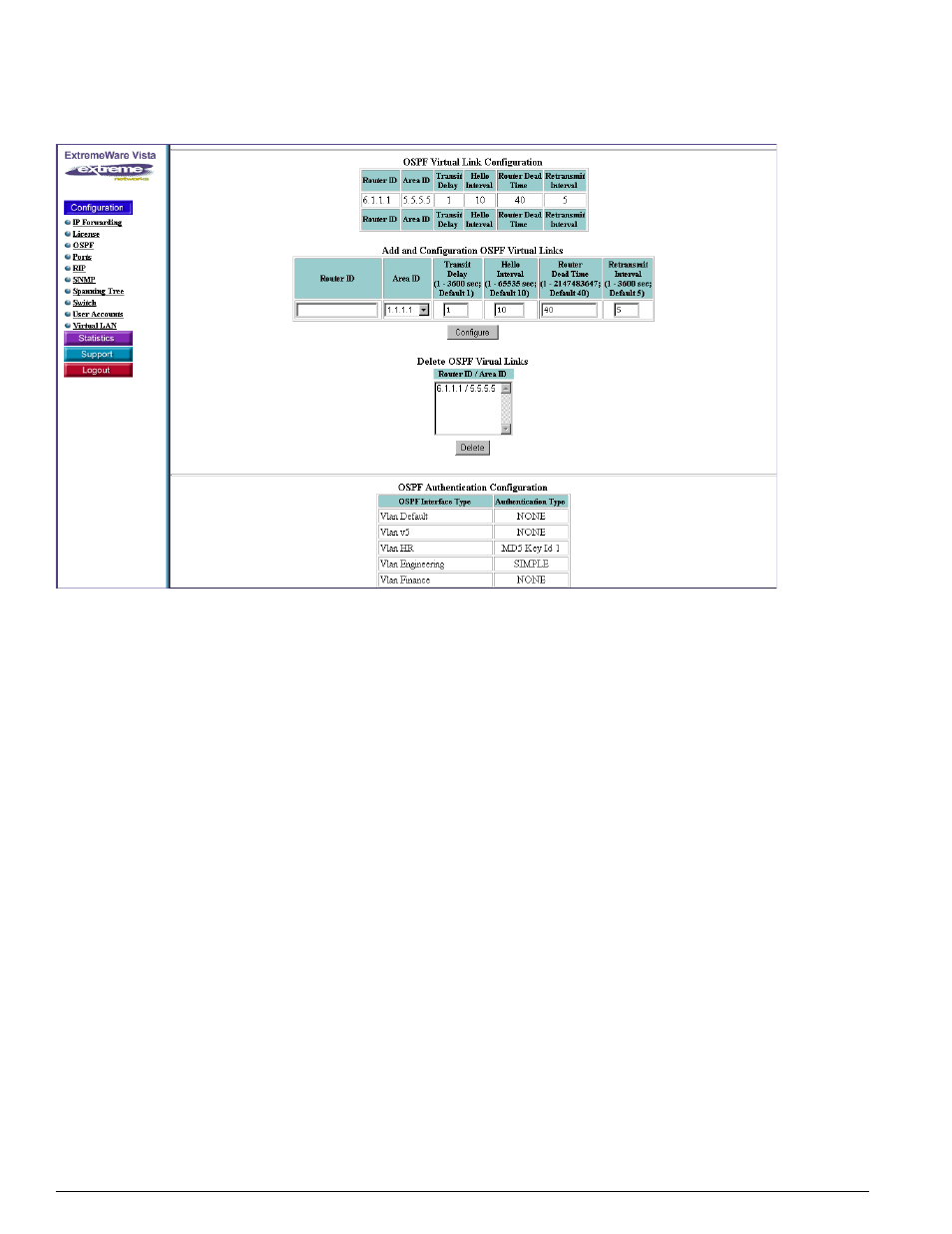 Configure ospf authentication | Extreme Networks 200 Series User Manual | Page 262 / 338