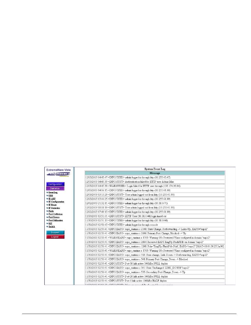 Event log | Extreme Networks 200 Series User Manual | Page 277 / 338