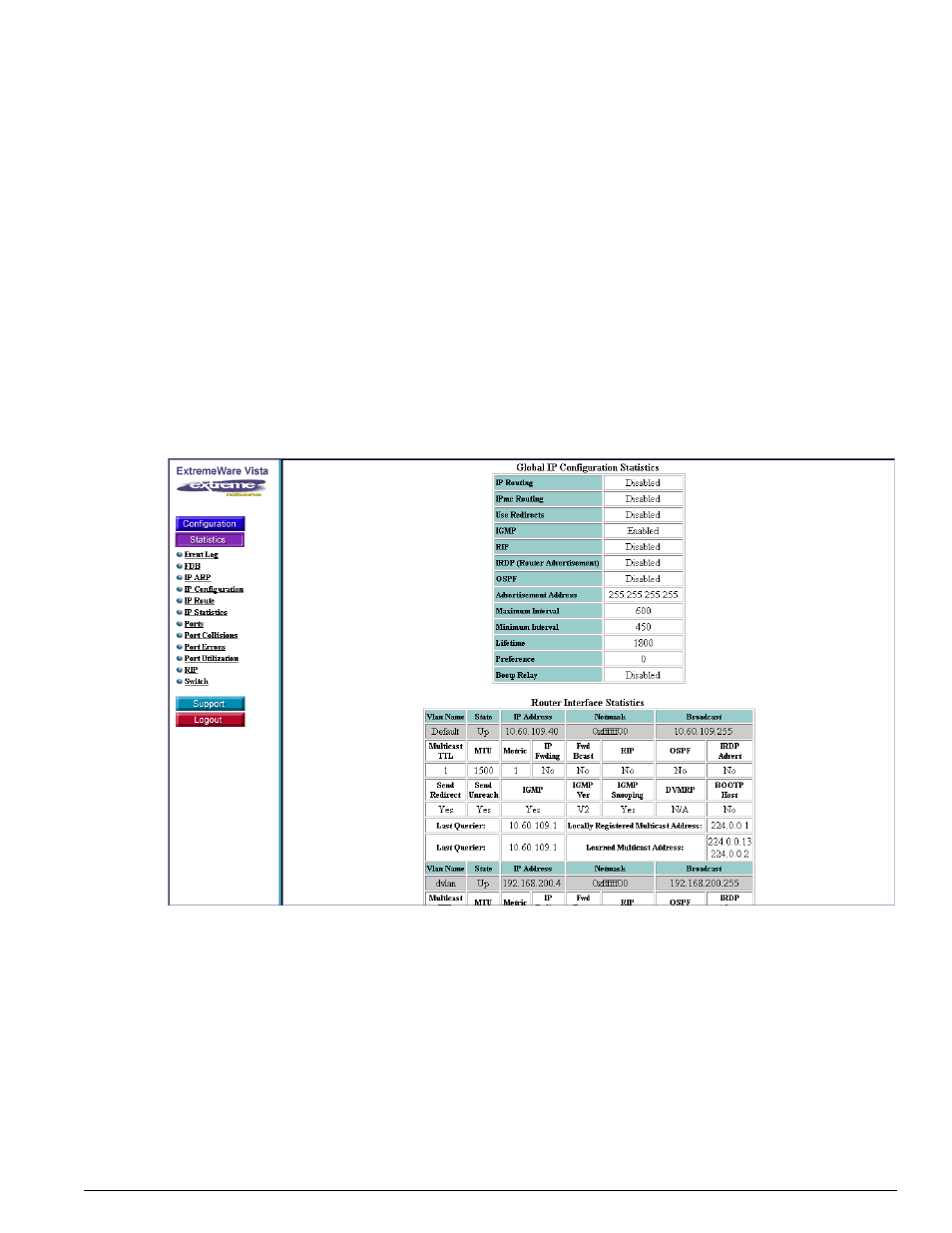 Router interface statistics | Extreme Networks 200 Series User Manual | Page 281 / 338