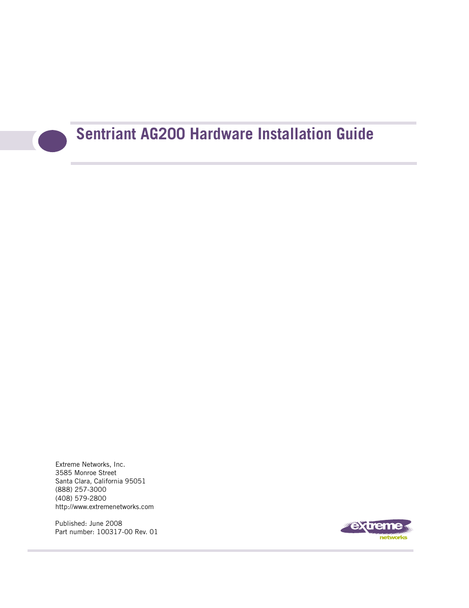 Extreme Networks Sentriant AG200 User Manual | 40 pages