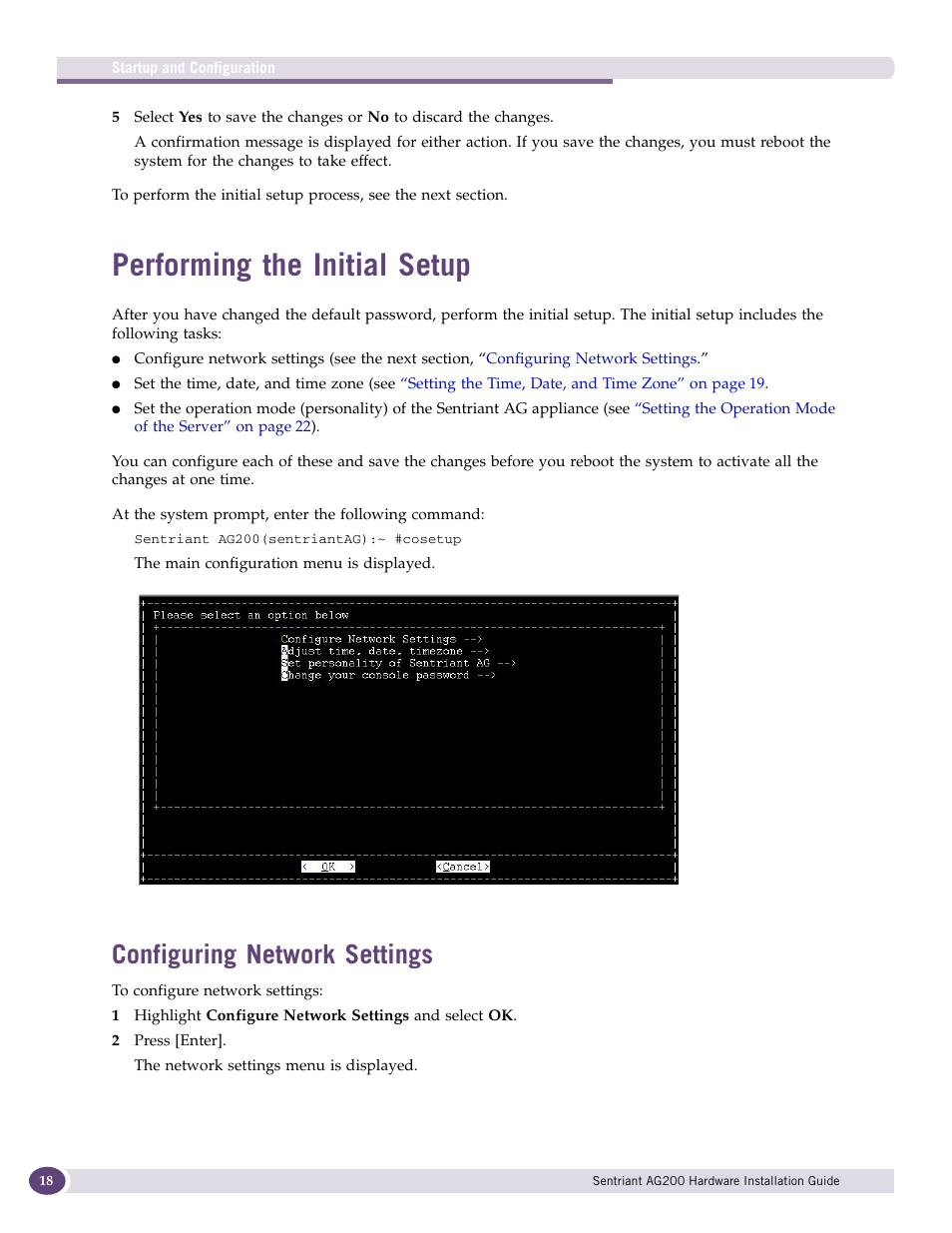 Performing the initial setup, Configuring network settings | Extreme Networks Sentriant AG200 User Manual | Page 18 / 40