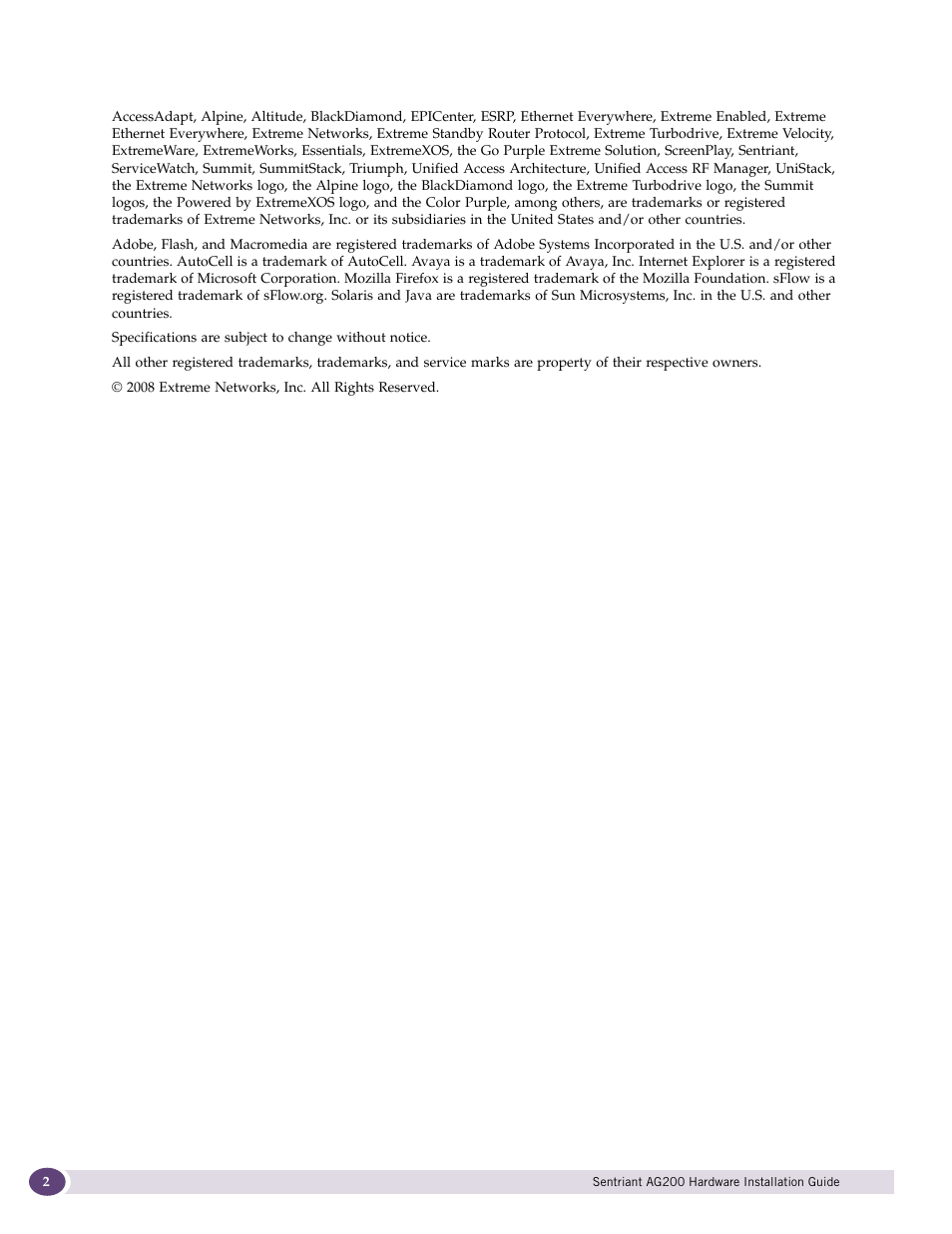 Extreme Networks Sentriant AG200 User Manual | Page 2 / 40