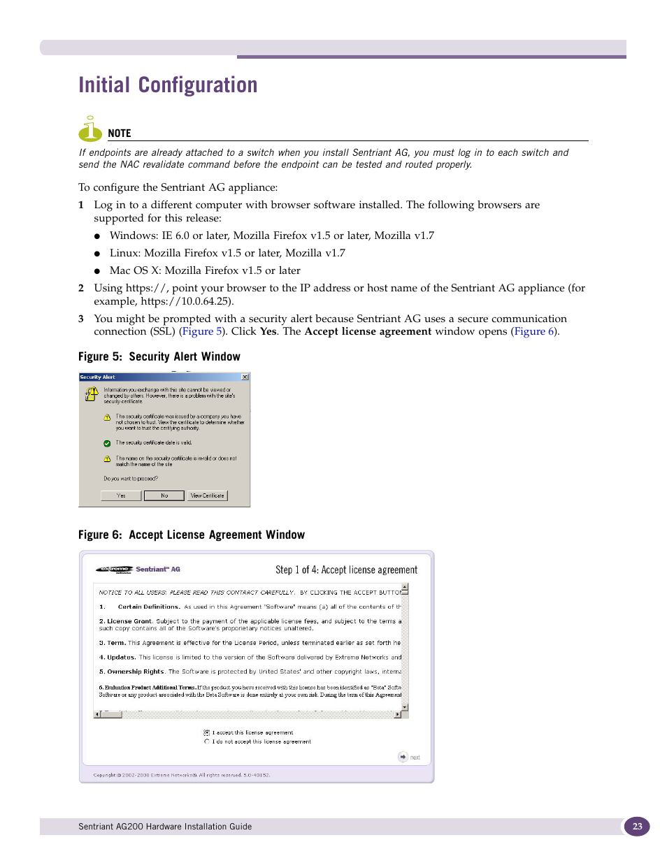 Initial configuration | Extreme Networks Sentriant AG200 User Manual | Page 23 / 40