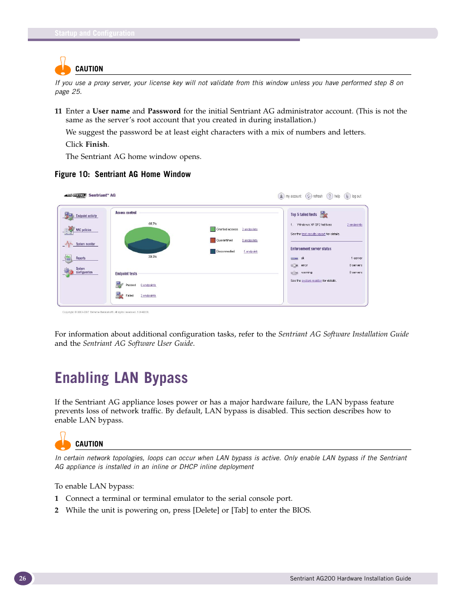 Enabling lan bypass | Extreme Networks Sentriant AG200 User Manual | Page 26 / 40